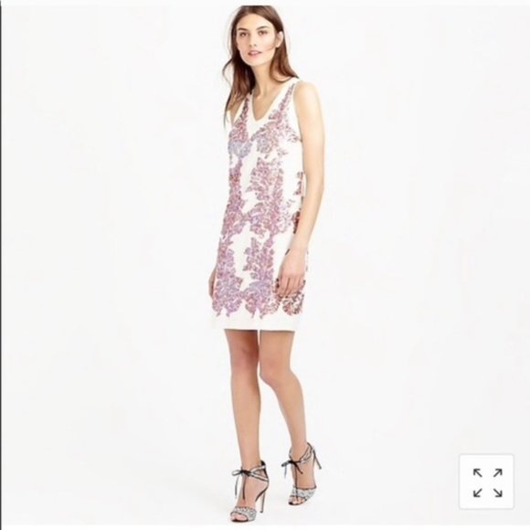 J. Crew Dresses & Skirts - J.Crew Cream Tropical Palm Leaf Sequin Shift Dress